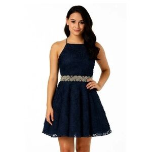 Trixxi Juniors Navy Dress with Rosette & Rhinestone Details, size 3